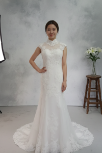 73TYW01 Oriental Collar Trumpet Ivory cheongsam rental Petaling Jaya