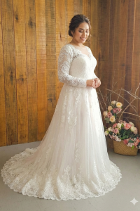 76LLWL04 LL Plus Cap Sleeves Small A line Chantily Lace Boat Neck c Pengantin Besar Gaun sewa