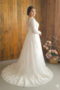 76LLWL04 LL Plus Cap Sleeves Small A line Chantily Lace Boat Neck d  Pengantin Besar Gaun sewa