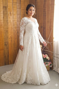 76LLWL04 LL Plus Cap Sleeves Small A line Chantily Lace Boat Neck  Pengantin Besar Gaun sewa