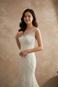 77LLW01 LL Amber Illusion Boat Neckline Trumpet Bride Wedding Gown Premium Designer Malaysia rental