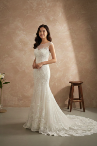 77LLW01 LL Amber Illusion Boat Neckline Trumpet Bridal Gown Signature Designer Custom make rental Kuala Lumpur