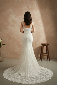 77LLW01 LL Amber Illusion Boat Neckline Trumpet Simple wedding dress malaysia, ROM wedding gown Kuala Lumpur