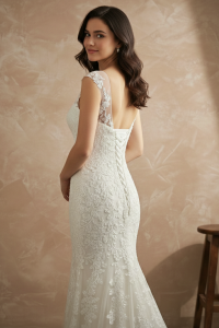 77LLW01 LL Amber Illusion Boat Neckline Trumpet ROM wedding dress rental Malaysia, Satin Wedding Dress Rental Kuala Lumpur