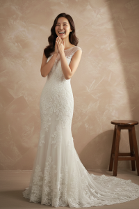77LLW01 LL Amber Illusion Boat Neckline Trumpet Wedding Dress Rental Kuala Lumpur
