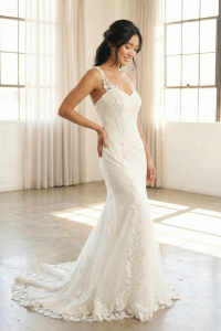 77LLW04 LL Gracia Sweet Heart Floral motif trumpet with detachable one shoulder Simple wedding dress malaysia, ROM wedding gown Kuala Lumpur