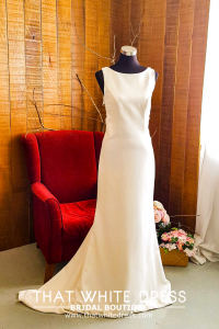 812BY02W01 Carryssa Round neck illusion back satin sheath Simple wedding dress malaysia, ROM wedding gown Kuala Lumpur