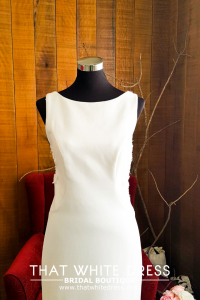 812BY02W01 Carryssa Round neck illusion back satin sheath ROM wedding dress rental Malaysia, Satin Wedding Dress Rental Kuala Lumpur