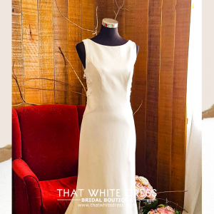 812BY02W01 Carryssa Round neck illusion back satin sheath Bride Wedding Gown Premium Designer Malaysia rental