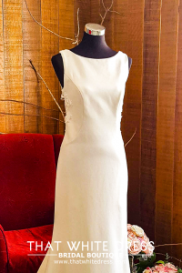812BY02W01 Carryssa Round neck illusion back satin sheath Bride Wedding Gown Premium Designer Malaysia rental