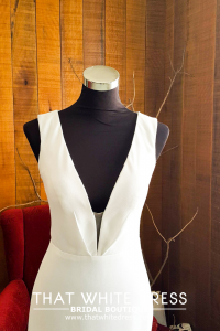 812BY02W04 Varyssa V neck Illusion back satin sheath Bride Wedding Gown Premium Designer Malaysia rental