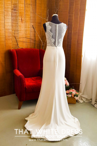 812BY02W04 Varyssa V neck Illusion back satin sheath Bride Wedding Gown Premium Designer Malaysia rental