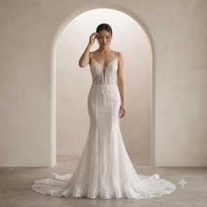 203BYW02 Caleena Spag Deep V lace Glitters trumpet model 4