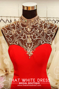 Evening Dress CC610E05 Red Gatsby Illusion Crystal Chiffon cheongsam gliters Sangjit Malaysia rental Petaling jaya