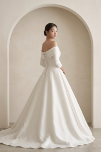 203BYW03 Saleena Off shoulder LS Duchess Satin Princess Model 5